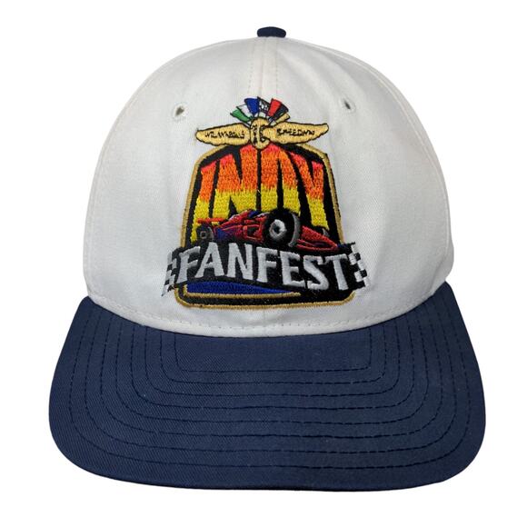 Vintage Indy 500 Fanfest Snapback Hat Blue White Size M/L DeLong Made in USA - Picture 1 of 10